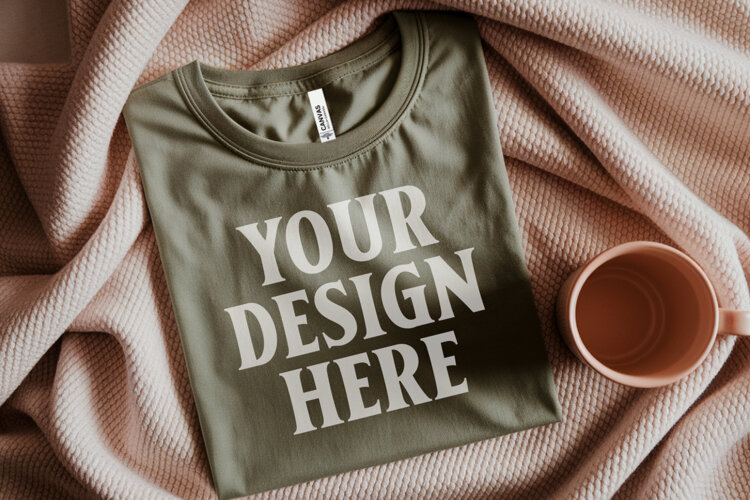 Christmas Bella Canvas 3001 Heather Olive Folded Tshirt Mock example image 1