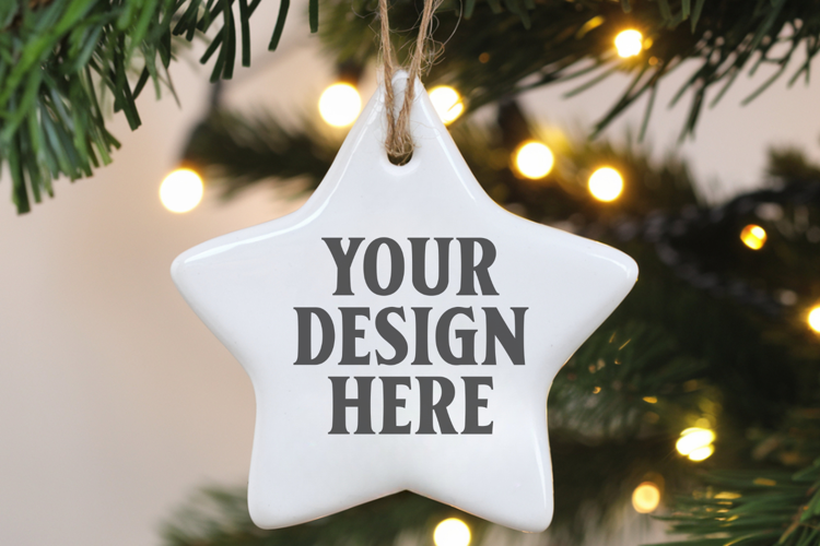 Christmas Star Ceramic Ornaments Mockup | Holiday Star Ornam