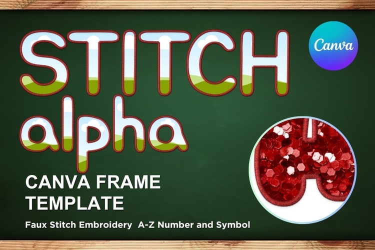 Faux embroidery Stitch Alphabet Canva Letters Frame Template