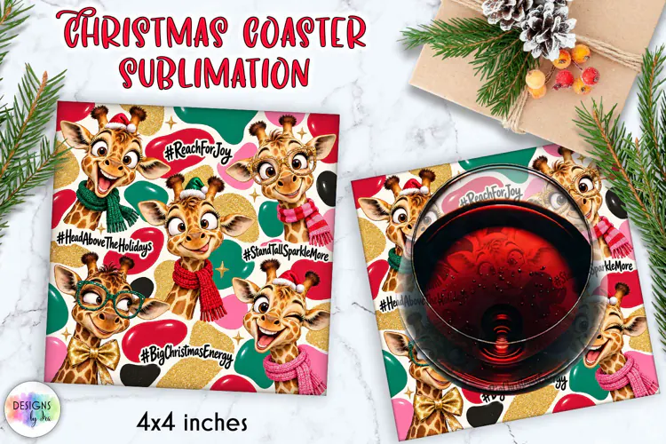 Funny Christmas Giraffe Coaster Sublimation