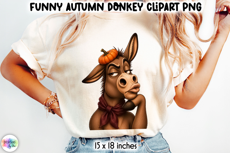 Sassy Donkey Wearing Mini Pumpkin Hat Autumn PNG