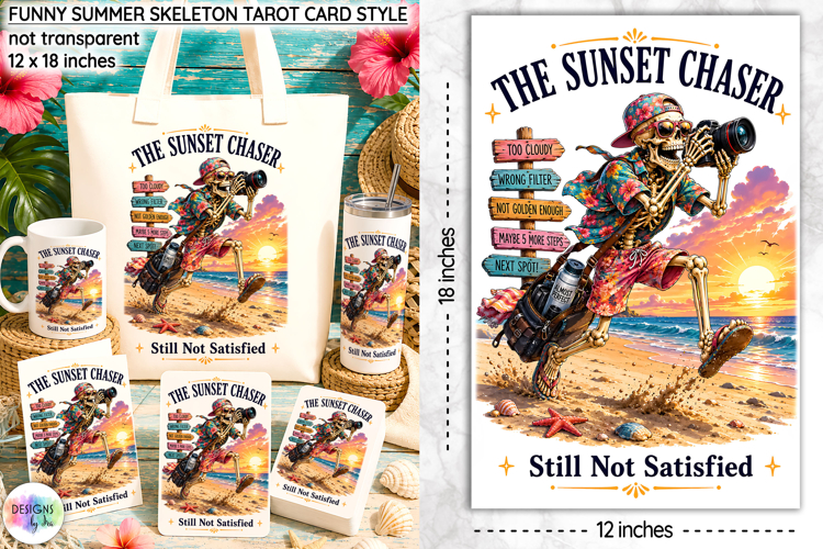 Funny Summer Skeleton Tarot Card Design, Sunset Chaser