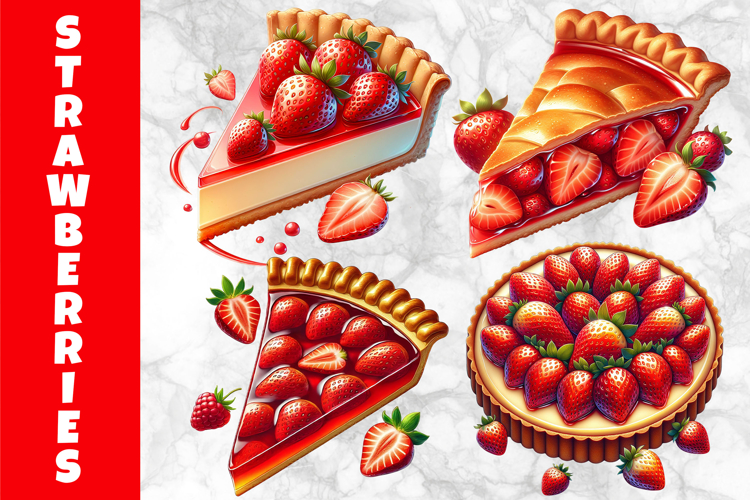 Strawberry Tart Clipart, Strawberry Pie Print, Farm Fresh