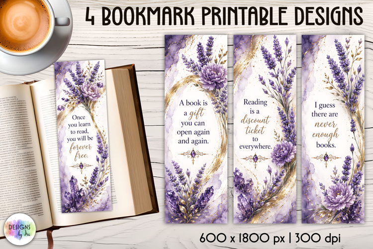 Lavender Book Lover Printable Bookmark Designs