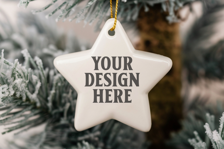 Christmas Star Ceramic Ornament Mockup | Holiday Star Tree