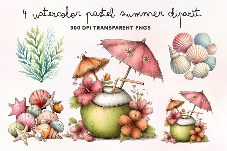 Watercolor Pastel Summer Clipart PNG