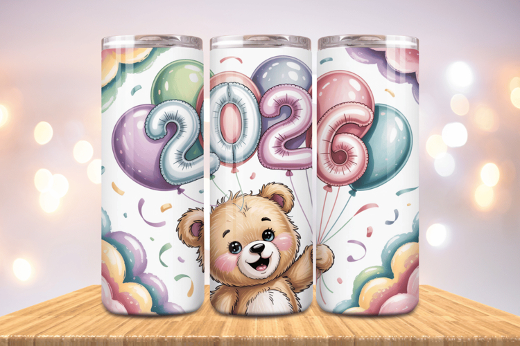 Festive Happy New Year Tumbler Wrap 2026: 20oz Skinny Tumble