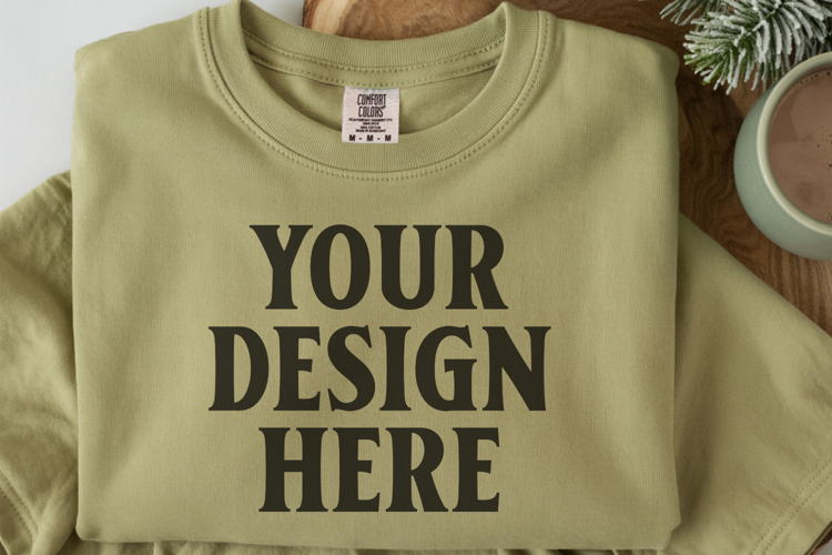Moss Comfort Colors 1717 Christmas Folded T-Shirt Mockup