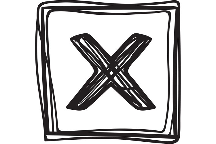 Cross doodle X mark. Hand drawn checklist mark