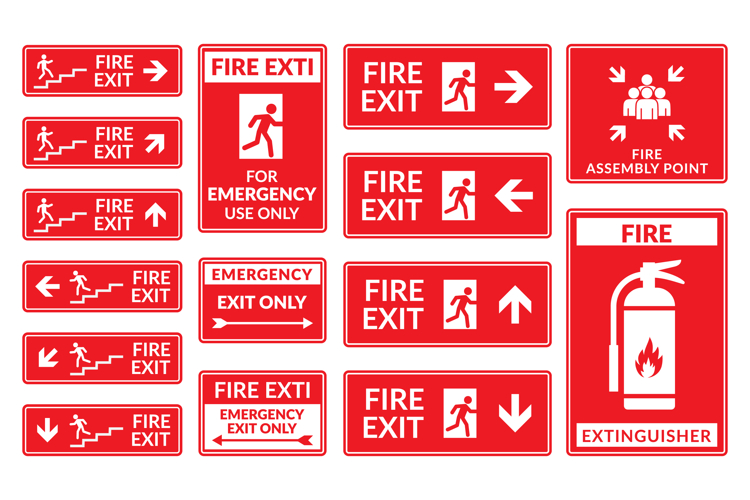 collection of fire exit safety signs