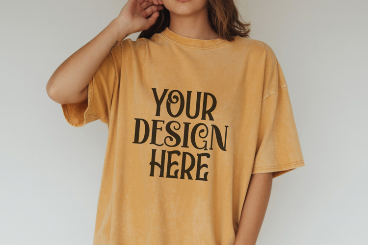 Mustard Comfort Colors 1717 T-shirt Mockups, Real Model