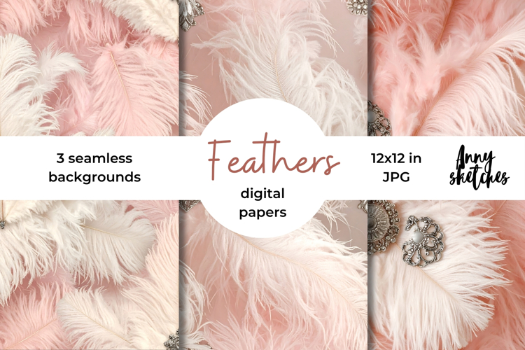 Ostrich Feathers Rococo Valentine Digital Paper Kit Seamless