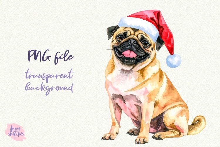 Vintage Christmas Pug Santa Clipart Retro Christmas Dog PNG