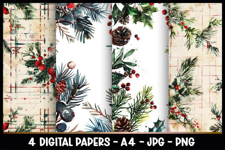 4 Christmas Digital Papers I Christmas Junk Journal Pages