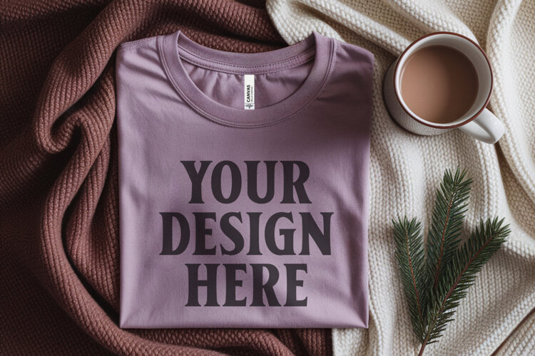 Christmas Bella Canvas 3001 Heather Mauve Folded Tshirt Mock example image 1