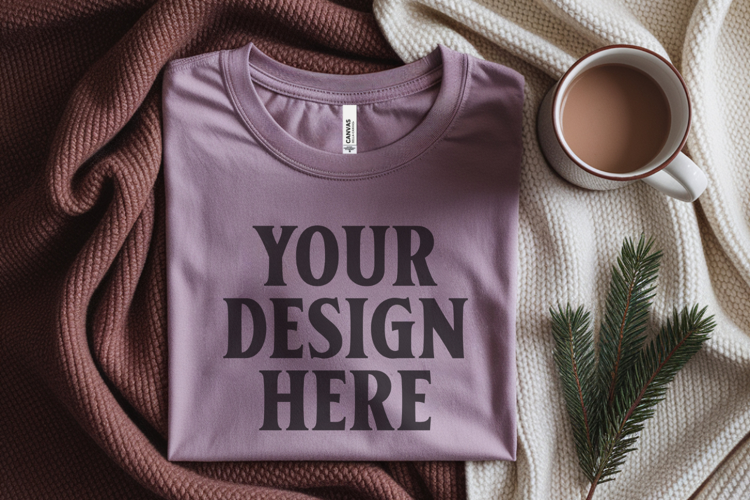 Christmas Bella Canvas 3001 Heather Mauve Folded Tshirt Mock