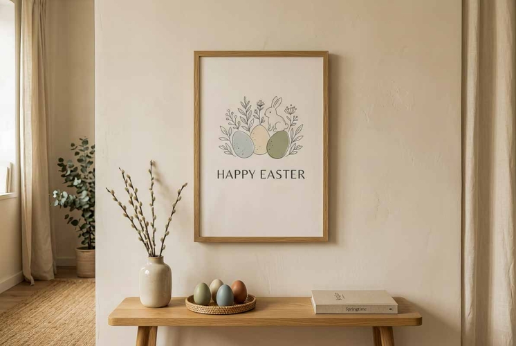 Easter Poster Frame mockup on wall living room