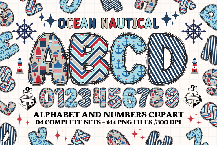 Ocean Nautical png alphabet, ocean nautical letters doodle