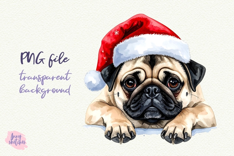 Vintage Christmas Pug Santa Clipart Retro Christmas Dog PNG