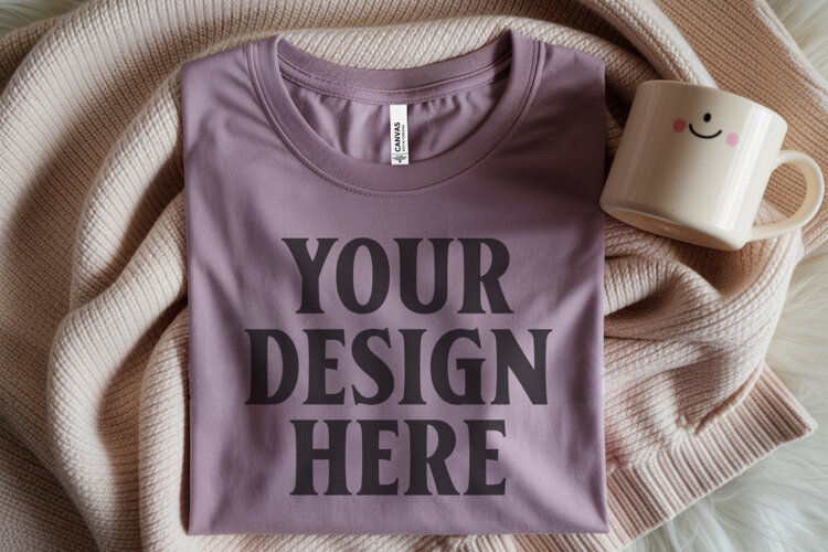 Christmas Bella Canvas 3001 Heather Mauve Folded Tshirt Mock example image 1