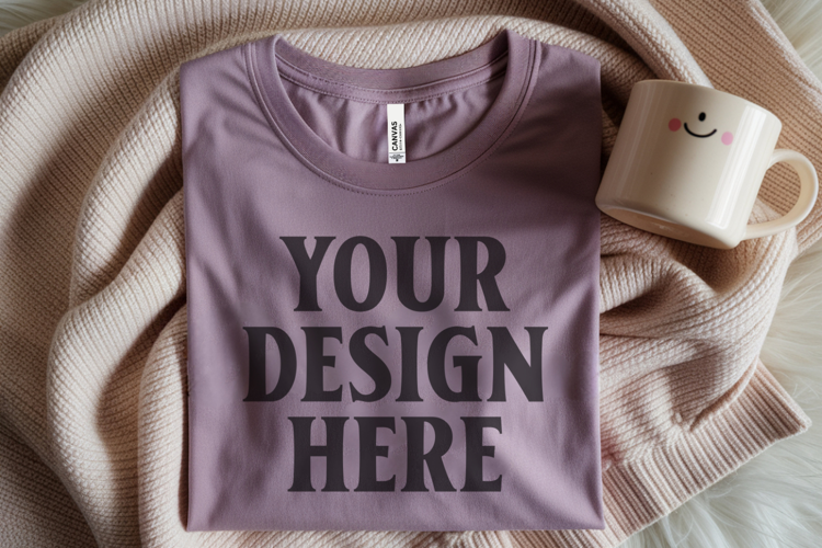 Christmas Bella Canvas 3001 Heather Mauve Folded Tshirt Mock