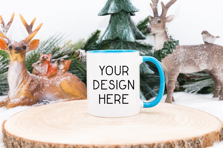 Mug Mockup Christmas 11 Oz White Coffee Cup Blue Handle example image 1