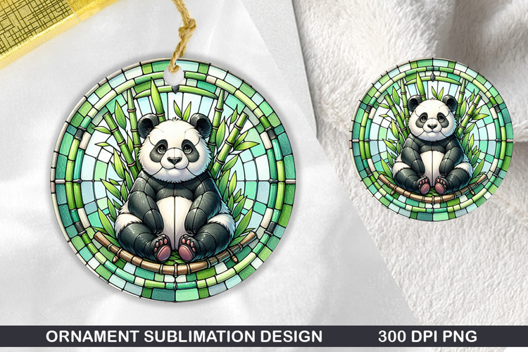 Panda Stained Glass Ornament PNG, Sublimation PNG Design