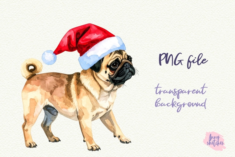 Vintage Christmas Pug Santa Clipart Retro Christmas Dog PNG