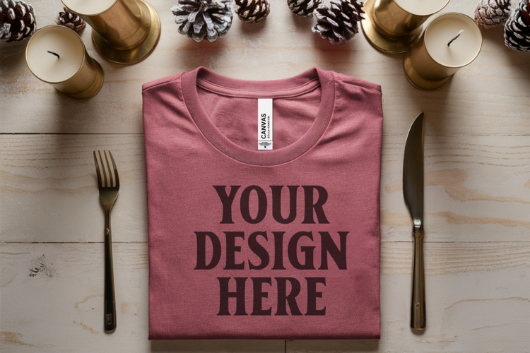 Christmas Bella Canvas 3001 Heather Mauve Folded Tshirt Mock