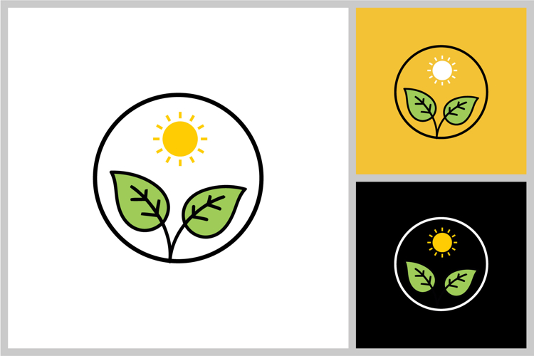 Eco Plant Icon with Leaves and sun