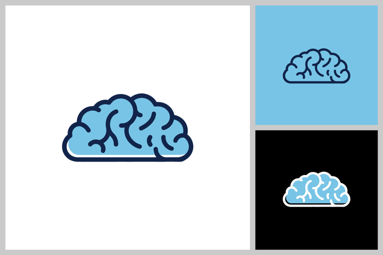 Human brain icon in cartoon doodle style.