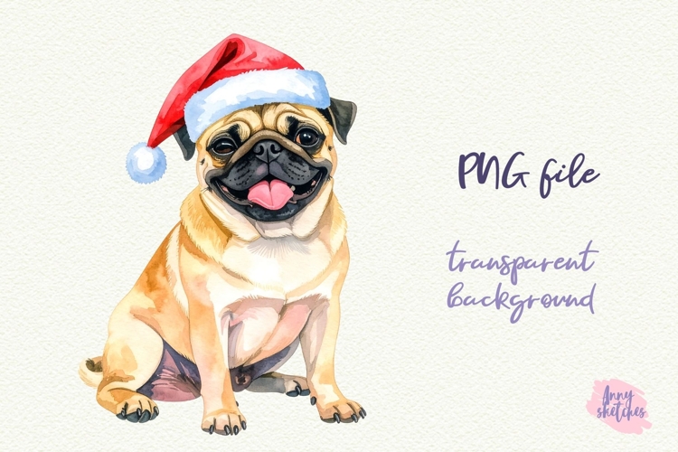 Vintage Christmas Pug Santa Clipart Retro Christmas Dog PNG