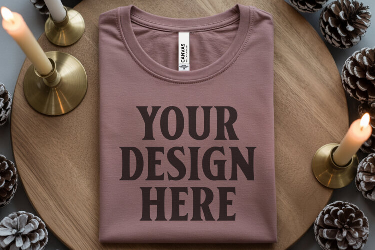 Christmas Bella Canvas 3001 Heather Mauve Folded Tshirt Mock example image 1