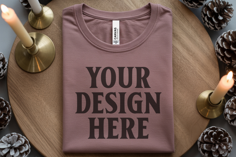 Christmas Bella Canvas 3001 Heather Mauve Folded Tshirt Mock
