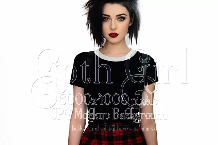T Shirt Mockup, Goth Girl Wearing T Shirt, Gothic Mockup, 59