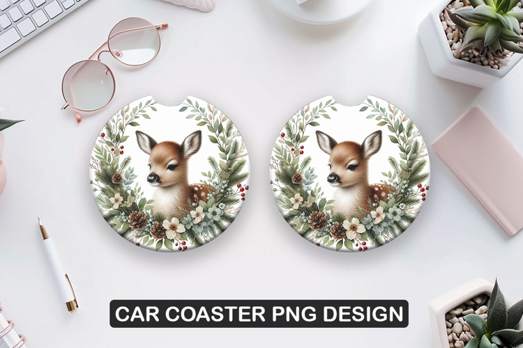 Deer Flower Car Coaster Sublimation| Animal Coaster PNG