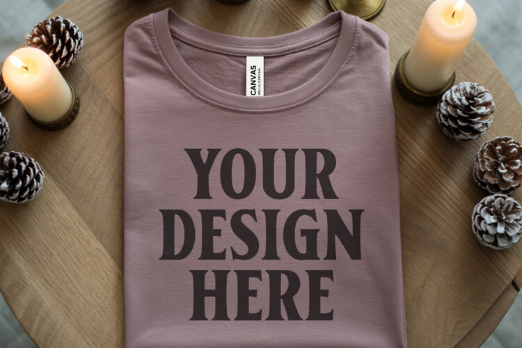 Christmas Bella Canvas 3001 Heather Mauve Folded Tshirt Mock example image 1