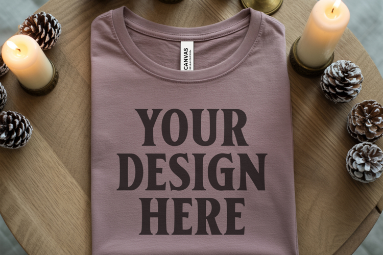 Christmas Bella Canvas 3001 Heather Mauve Folded Tshirt Mock