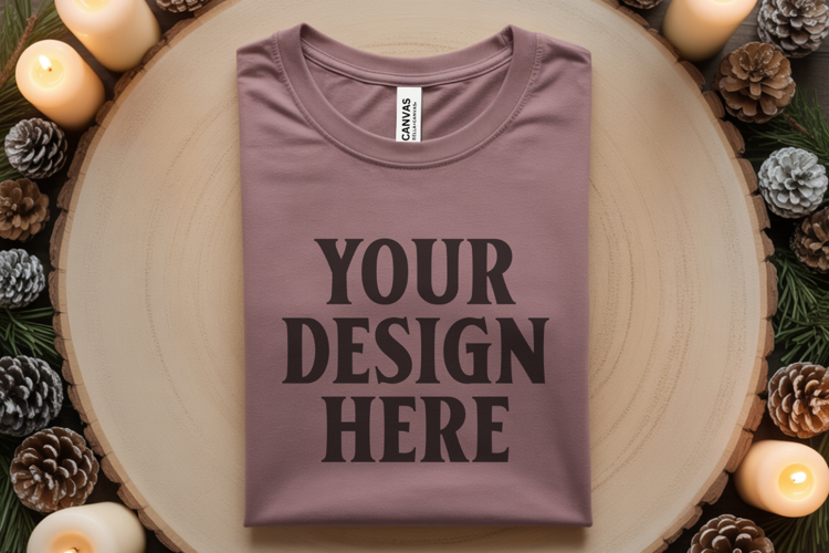 Christmas Bella Canvas 3001 Heather Mauve Folded Tshirt Mock