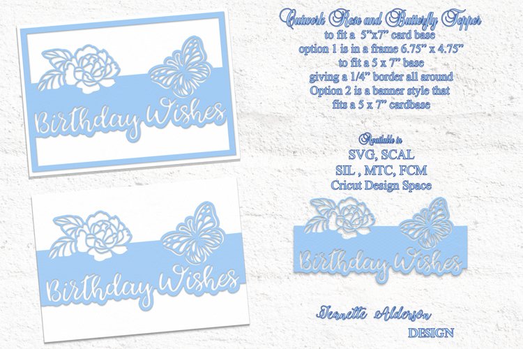 Cutwork rose and butterfly topper cutting file two options example image 1