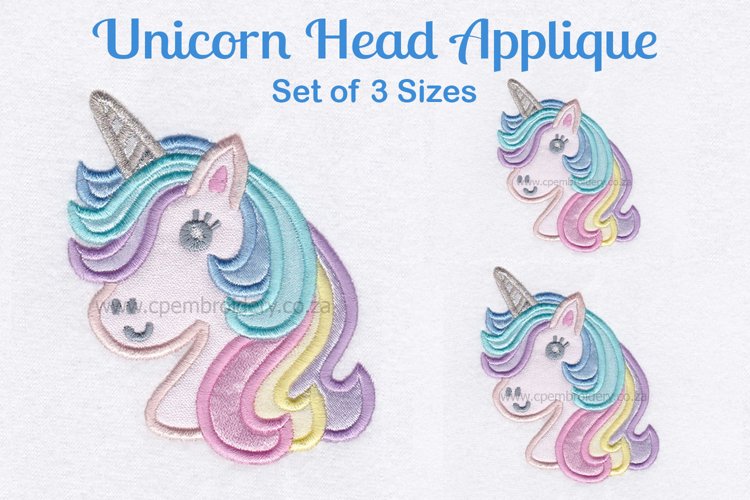 Unicorn Head Applique Machine Embroidery Design example image 1