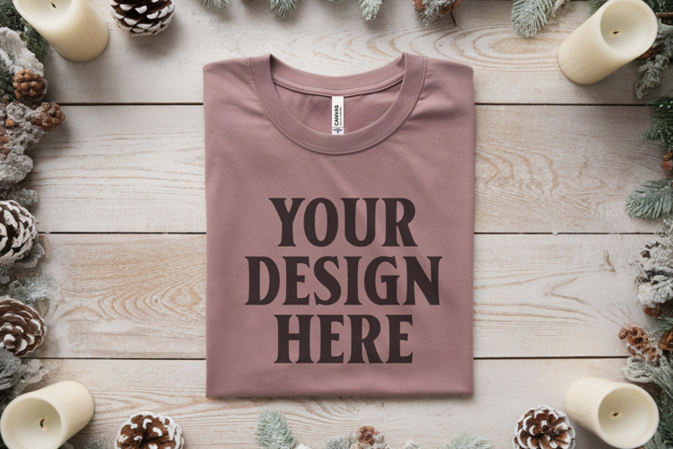 Christmas Bella Canvas 3001 Heather Mauve Folded Tshirt Mock