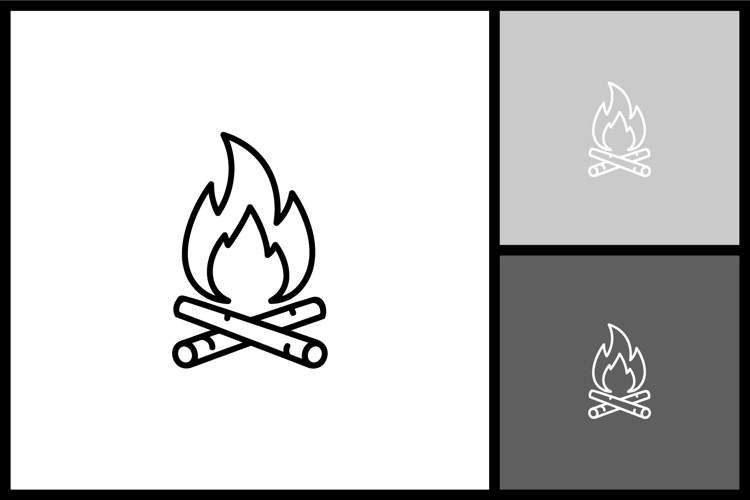 Campfire Line Art Icon for Outdoor Camping and Adventure