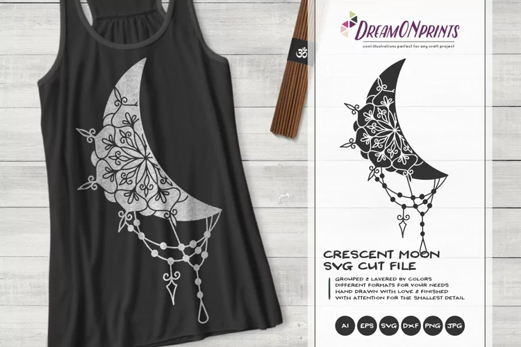 Crescent Moon SVG | Mandala SVG Cut File | Zentangle