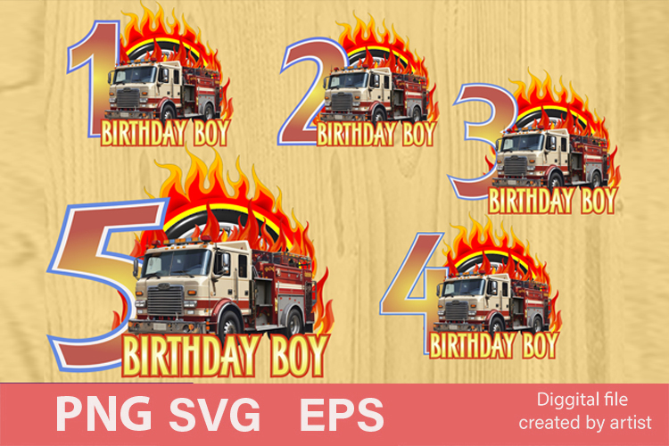 birthday boy, fire engine, birthday numbers png, bundle