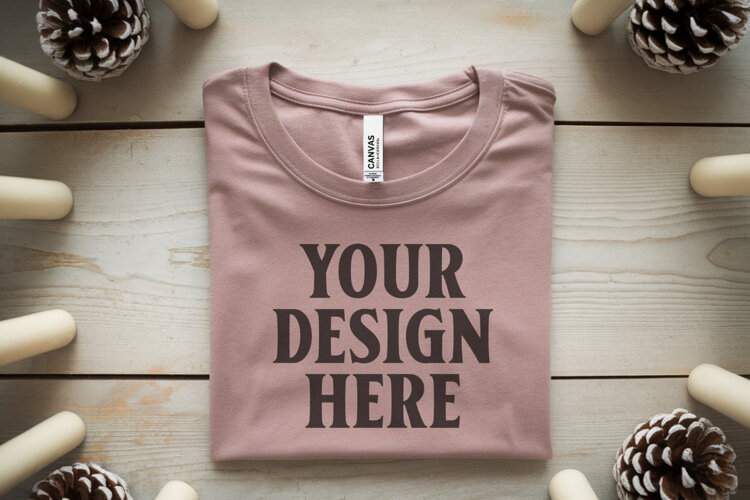 Christmas Bella Canvas 3001 Heather Mauve Folded Tshirt Mock example image 1