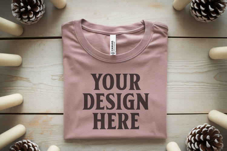 Christmas Bella Canvas 3001 Heather Mauve Folded Tshirt Mock