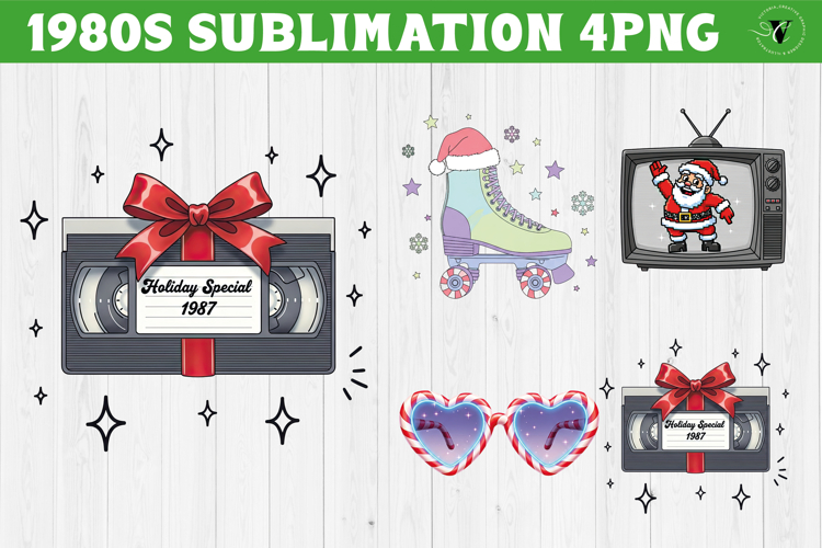 Retro 1980s Christmas clipart | Neon Vaporwave PNG