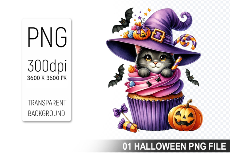 Cupcake With A Halloween Cat, Halloween Clipart PNG File