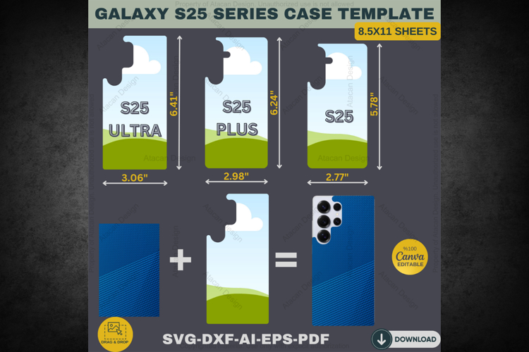 Galaxy S25 Phone Case Cut File Design Canva Drag Drop SVG